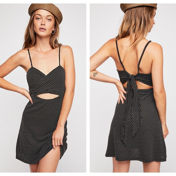 Free People Revolve Dottie Cut Out Black Dot Dress - Picture 2 of 6